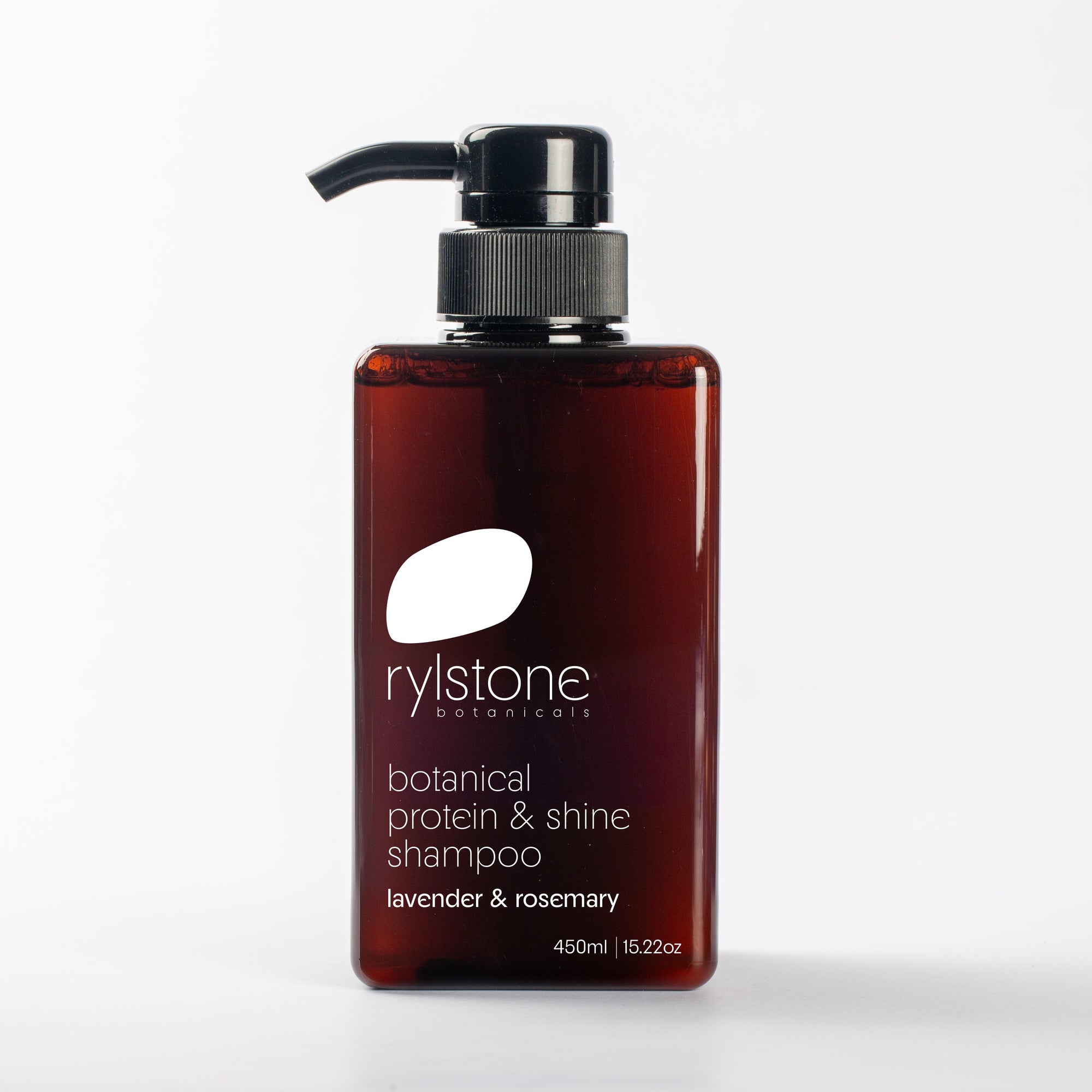 Rylstone botanical protein and shone shampoo bottle on a white background